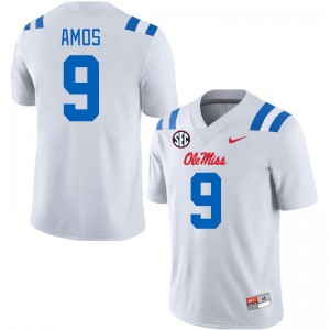 Men Trey Amos White Ole Miss Rebels 2024 New College Football #9 Jersey 210000-261