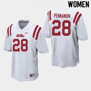 Women D'Vaughn Pennamon White Ole Miss Rebels College Football #28 Jersey 852420-413