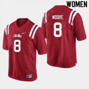 Women Elijah Moore Red Ole Miss College Football #8 Jersey 872749-316
