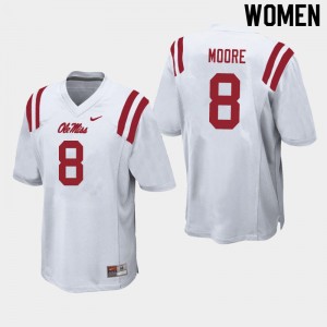 Women Elijah Moore White Ole Miss College Football #8 Jersey 923201-427