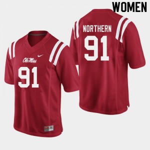 Women Hal Northern Red Ole Miss College Football #91 Jersey 622679-207