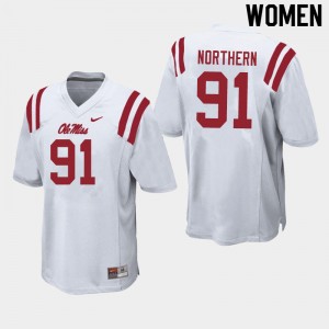 Women Hal Northern White Ole Miss College Football #91 Jersey 825770-746