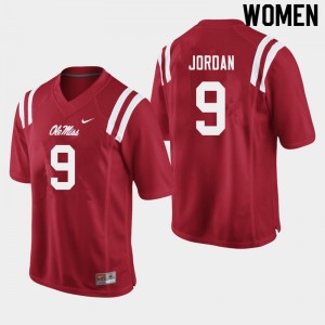 Women Jalen Jordan Red Ole Miss College Football #9 Jersey 941932-236