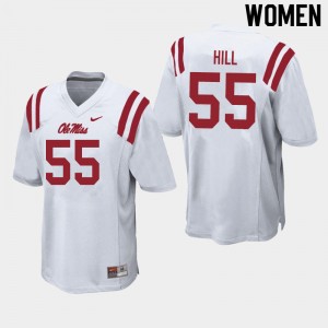 Women KD Hill White Rebels College Football #55 Jersey 690030-309