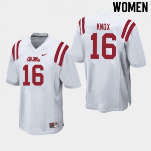 Women Luke Knox White Ole Miss College Football #16 Jersey 863138-761