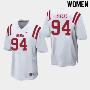 Women Quentin Bivens White University of Mississippi College Football #94 Jersey 680039-987