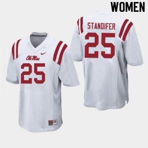 Women Tavario Standifer White Rebels College Football #25 Jersey 455300-740