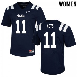Women Austin Keys Navy University of Mississippi College Football #11 Jersey 990392-730