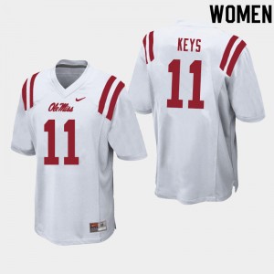 Women Austin Keys White Ole Miss Rebels College Football #11 Jersey 219519-809