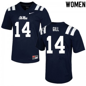 Women Daylen Gill Navy Ole Miss College Football #14 Jersey 484785-820