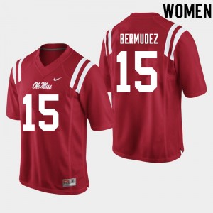 Women Derek Bermudez Red Ole Miss Rebels College Football #15 Jersey 767192-152