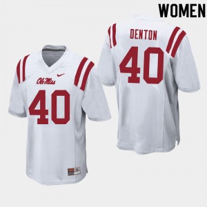 Women Jalen Denton White Ole Miss College Football #40 Jersey 619209-517