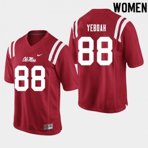 Women Kenny Yeboah Red University of Mississippi College Football #88 Jersey 758106-630