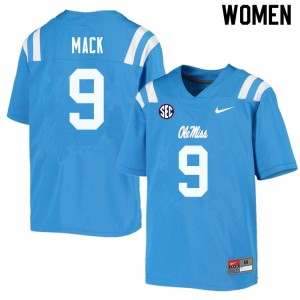 Women Brandon Mack Powder Blue Rebels College Football #9 Jersey 337344-528