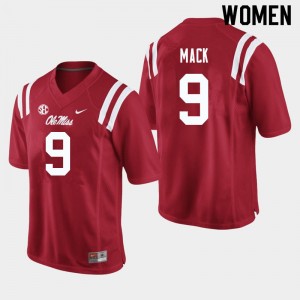 Women Brandon Mack Red Ole Miss College Football #9 Jersey 894903-285