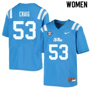 Women Carter Craig Powder Blue University of Mississippi College Football #53 Jersey 466317-847