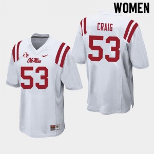 Women Carter Craig White Rebels College Football #53 Jersey 223309-470