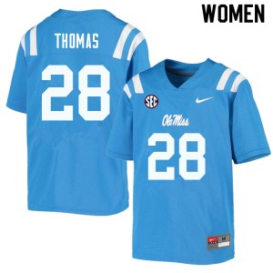 Women Damarcus Thomas Powder Blue Rebels College Football #28 Jersey 269504-175