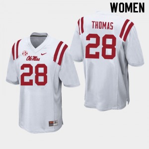 Women Damarcus Thomas White University of Mississippi College Football #28 Jersey 694164-999