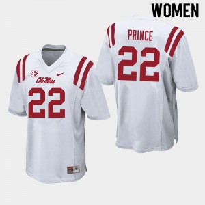 Women Deantre Prince White Rebels College Football #22 Jersey 932420-978