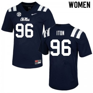 Women Isaiah Iton Navy University of Mississippi College Football #96 Jersey 206715-334