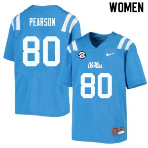 Women Jahcour Pearson Powder Blue University of Mississippi College Football #80 Jersey 228669-616