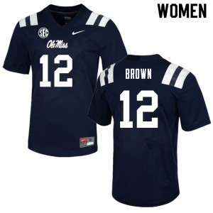 Women Jakivuan Brown Navy Ole Miss College Football #12 Jersey 983505-126
