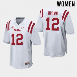 Women Jakivuan Brown White Ole Miss College Football #12 Jersey 216868-920