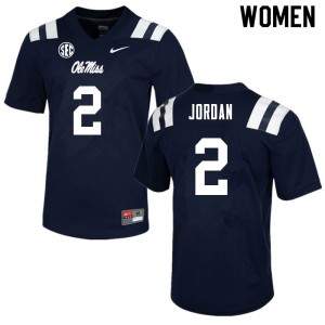 Women Jalen Jordan Navy Ole Miss College Football #2 Jersey 148433-351