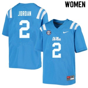 Women Jalen Jordan Powder Blue Ole Miss Rebels College Football #2 Jersey 655623-116
