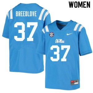 Women Kyndrich Breedlove Powder Blue Rebels College Football #37 Jersey 439398-253