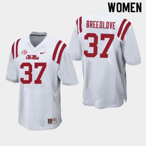 Women Kyndrich Breedlove White Ole Miss Rebels College Football #37 Jersey 844256-173