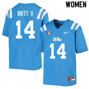 Women Marc Britt II Powder Blue Rebels College Football #14 Jersey 603467-667