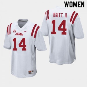 Women Marc Britt II White University of Mississippi College Football #14 Jersey 817218-494
