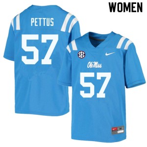 Women Micah Pettus Powder Blue Ole Miss College Football #57 Jersey 561851-609