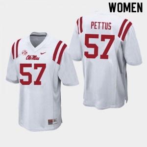Women Micah Pettus White Ole Miss Rebels College Football #57 Jersey 270274-828