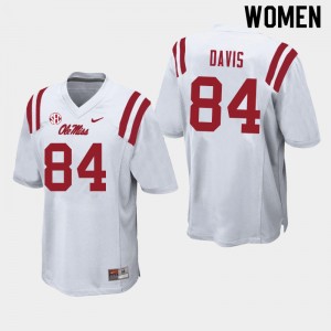 Women Qua Davis White University of Mississippi College Football #84 Jersey 104189-219