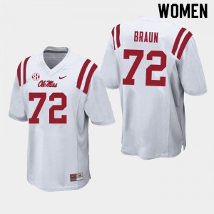 Women Tobias Braun White Ole Miss College Football #72 Jersey 937263-142