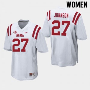 Women Tysheem Johnson White University of Mississippi College Football #27 Jersey 966166-465
