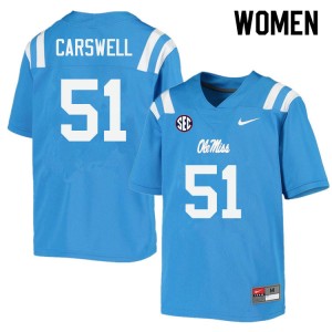 Women Flip Carswell Powder Blue University of Mississippi College Football #51 Jersey 479536-174