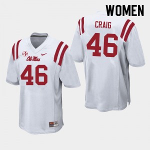 Women Harrison Craig White Rebels College Football #46 Jersey 311355-388