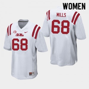 Women Jack Mills White University of Mississippi College Football #68 Jersey 324109-632