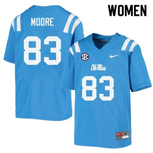 Women Jacobi Moore Powder Blue Ole Miss College Football #83 Jersey 292403-686