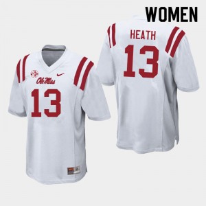 Women Kyirin Heath White Ole Miss Rebels College Football #13 Jersey 820995-534