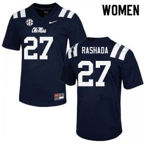 Women Roman Rashada Navy Rebels College Football #27 Jersey 837282-558