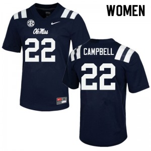 Women Trace Campbell Navy University of Mississippi College Football #22 Jersey 717975-322