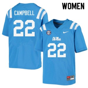 Women Trace Campbell Powder Blue Rebels College Football #22 Jersey 857090-538