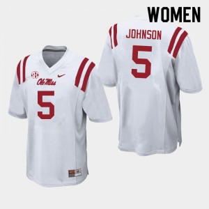 Women Tysheem Johnson White University of Mississippi College Football #5 Jersey 478995-806