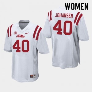 Women Zach Johansen White University of Mississippi College Football #40 Jersey 123482-626