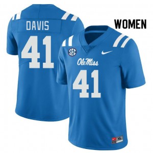 Women Caden Davis Powder Blue University of Mississippi College Football #41 Jersey 691175-400